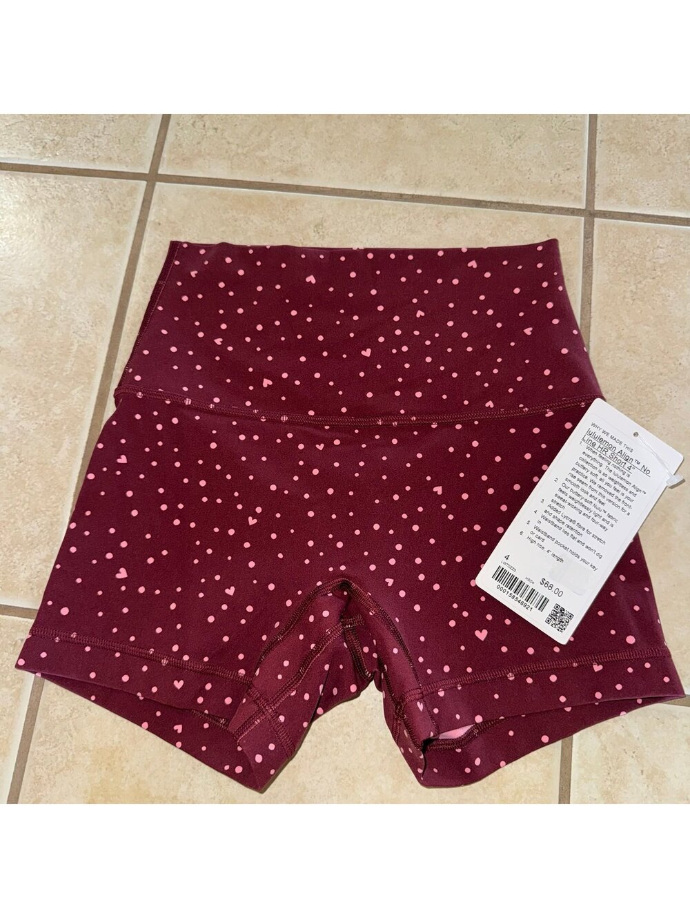 Lululemon Align No Line Short High Rise 4” Heart Scatter Dot Burgundy Size 4 NWT - Picture 2 of 6